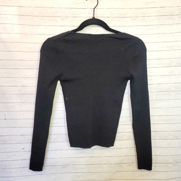 ZARA BLACK RIBBED V NECK SWEATER, SZ MEDIUM - Picture 6 of 9